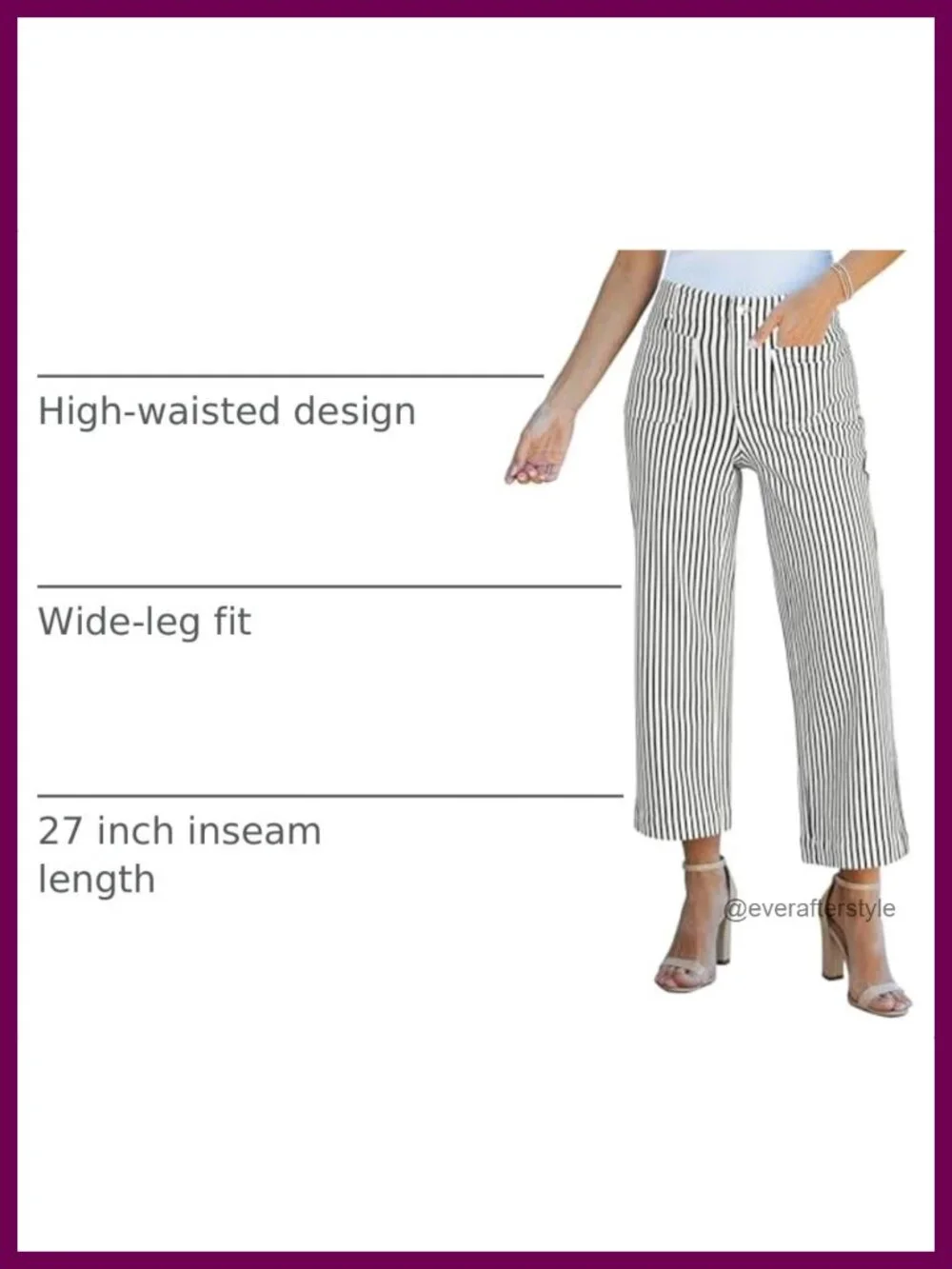 High Waisted Wide Leg Cropped Striped Stretch Denim Jeans